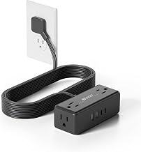 10Ft Long Extension Cord, SUPERDANNY Flat Plug Surge Protector Power Strip - Image 1