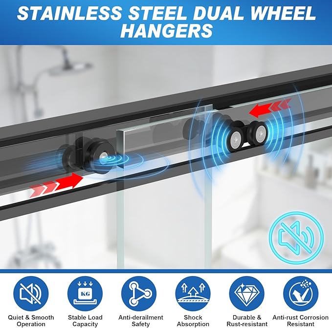 Shower Door, 60" W x 76" H 3/8" (10mm) Thick Framed Glass Shower Door with Explosion-Proof Film Nano Coating, Double Sliding Shower Doors for Walk in Shower,Stainless Steel Hardware