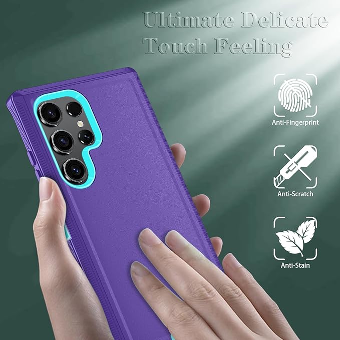 ONOLA Phone Case for Samsung Galaxy S25 Ultra Case with HD Screen Protector, Heavy Duty Shockproof & Dropproof 3-Layer Cover Phone Case for Galaxy S25 Ultra 6.9''，BeltClip_Purple