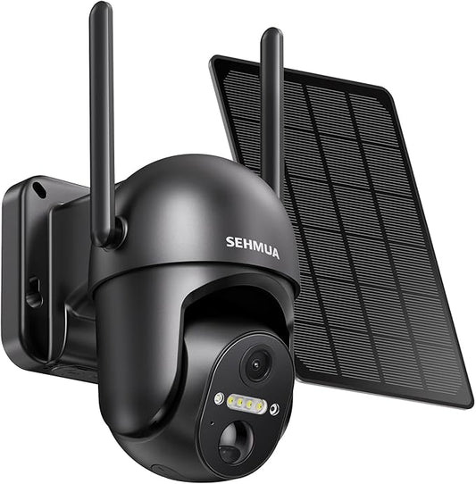 SEHMUA Solar Security Cameras Wireless Outdoor, 2K 360° View Battery Powered Outdoor Camera, WiFi Home Security with Spotlight Color Night Vision, PIR Sensor