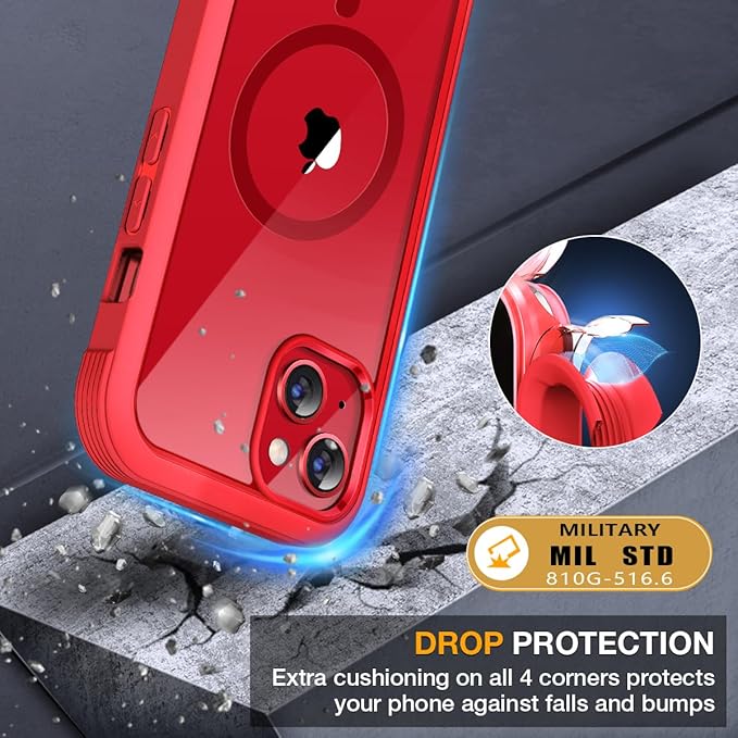 Miracase Magnetic Case for iPhone 13 Mini 5.4 Inch,with MagSafe,Built in Screen Protector,Full Body Protection(Red)
