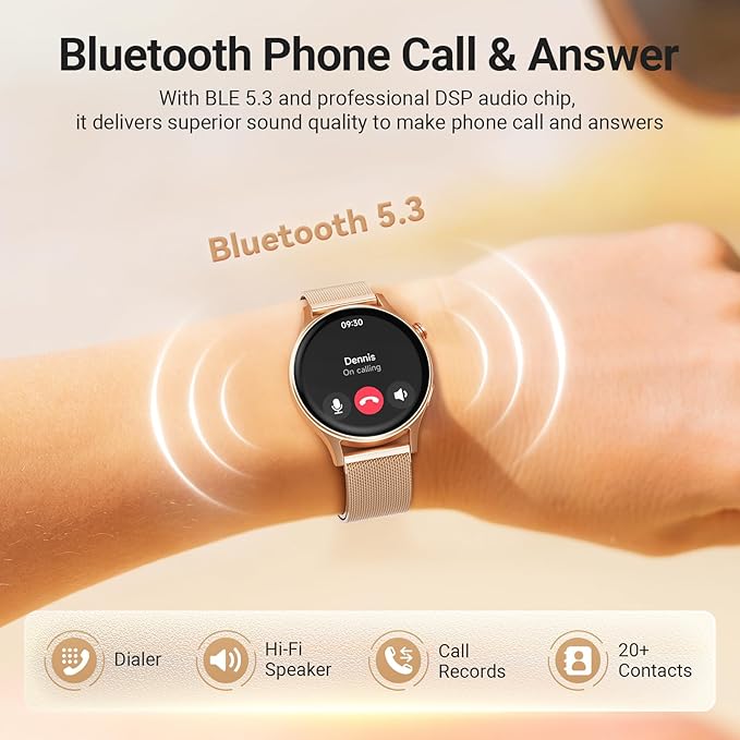 Fitpolo Smart Watch for Women,1.3" AMOLED Touchscreen Fitness Tracker, Make/Answer Calls, Heart Rate SpO2 Monitor,IP68 Waterproof,Sleep Activity Tracking Smartwatch for Android Phones iPhone (Gold)