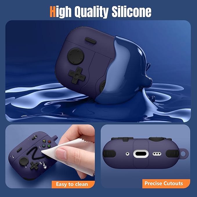 Game Case for AirPods Pro 3 Case, Shockproof Silicone Cover for Apple AirPods Pro 3, Skin-Friendly, Anti-Fingerprint, with Cleaner Kit & Keychain – Durable Case for Men Boy – Dark Purple
