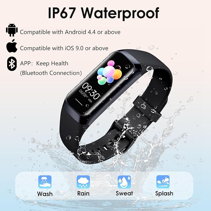 Fitness Tracker, 24/7 Heart Rate Blood Oxygen Blood Pressure Body Temp Monitor Sleep Calorie Tracker with 1.1" AMOLED Touch Color Screen Pedometer Smart Watch Waterproof for Women Men