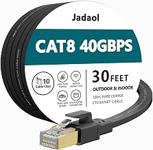 Jadaol Cat8 Ethernet Cable 30ft 40Gbps 2000MHz Flat S/FTP LAN Cable Black