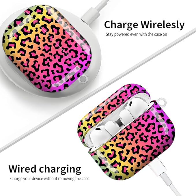 Compatible with AirPod Pro 3 (2025),Cute Case Cover for Women & Men, Full Protection Shockproof Hard Case with Keychain, Wireless Charging Case Accessories(Neon Rainbow Leopard)