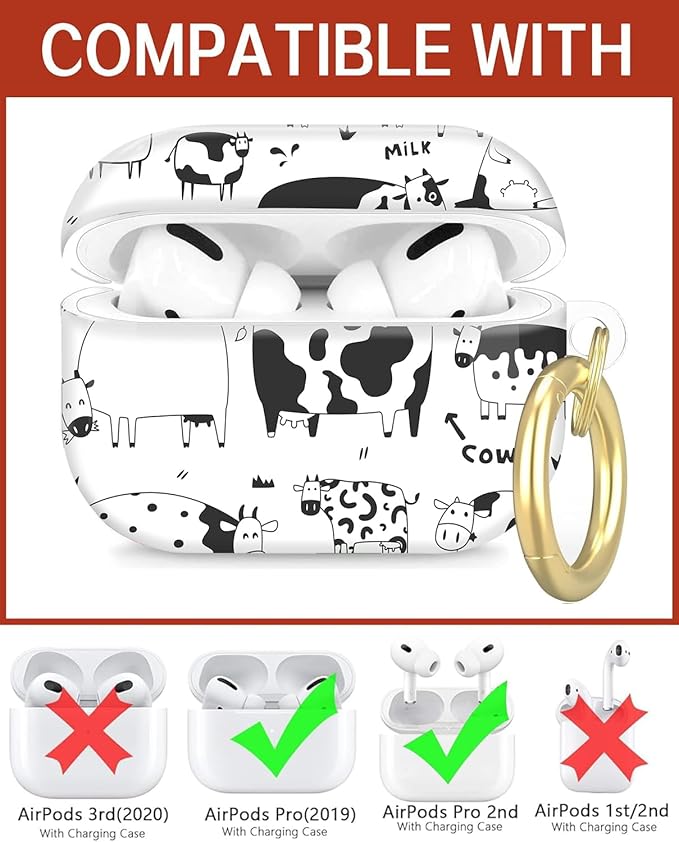 Compatible with Airpod Pro 2nd/1st Generation,Full Protection Cover for Women,Accessories Hard Case Portable & Shockproof for Airpod Pro 2nd Charging Case 2023/2022/2019(Cows)