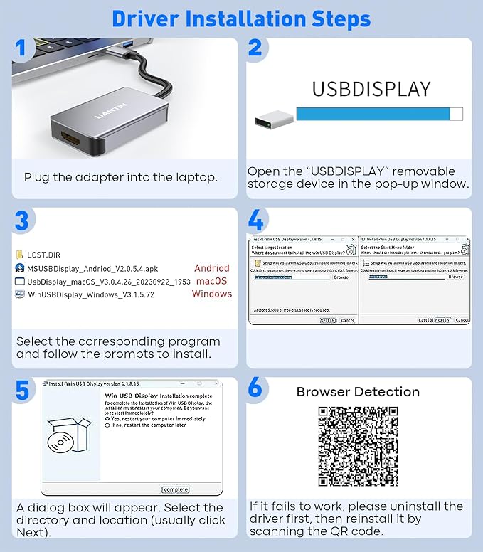 USB to HDMI Adapter 1080p@60Hz (Aluminum & Braided Nylon Cable) USB-A 3.0 Male to HDMI Female Converter for Windows 7/8/10/11 and MacOS for Multiple Monitor- Driver Required Only One