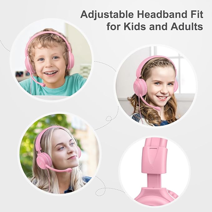 SIMOLIO 2 Pack Kids Headphones with Microphone for PC Laptop with 75/85/94dB Volume Limiting, Noise Cancelling Stereo Wired Headphones Kids with Cord for Boys, Girls, Teens