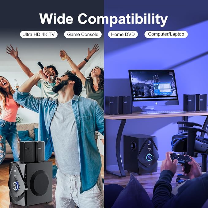 Bobtot Home Theater Wireless Rear Satellite Speakers - 800W 6.5inch Subwoofer 5.1/2.1 Channel Surround Sound Systems with ARC Optical Bluetooth Input