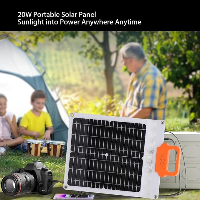FTVOGUE 20W Portable Solar Panel Charger Monocrystalline Solar Panel with USB C Output for Outdoor Travel Camping and Emergency Power