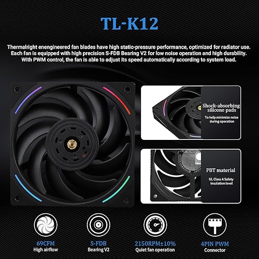 Thermalright Mjolnir Vision 360 ARGB Black-AIO CPU Liquid Cooler,IPS LCD Screen with 320 * 240 Resolution,for AM4/AM5 and LGA1700/1851,’3.5 inch’Magnet-Absorbent LCD Screen for Images