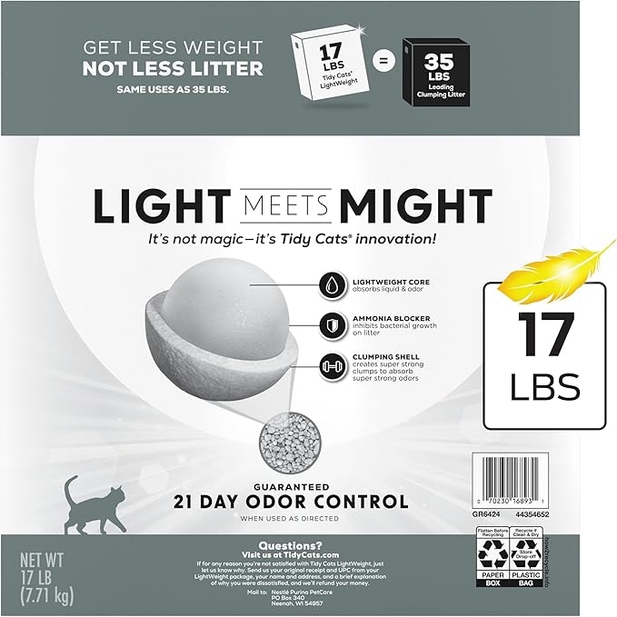 Purina Tidy Cats LightWeight 4-In-1 Strength Multi-Cat, Odor control, Clumping, 99.9 Percent Dust Free Cat Litter - 17 lb. Box