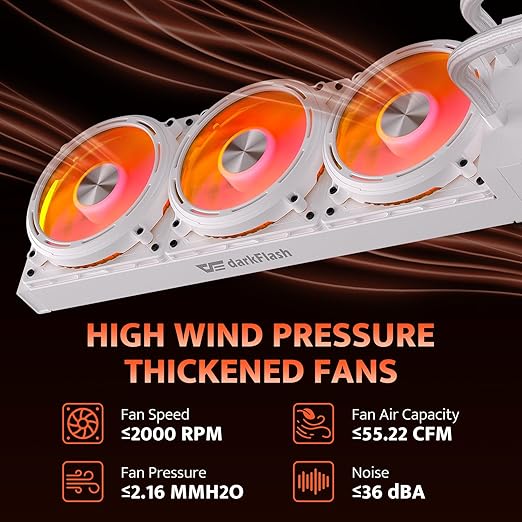 darkFlash DE360 All-in-one Liquid CPU Cooler, 2.88” LCD Screen with 480 * 480 Resolution, ARGB Sync, PWM Fans 360mm Radiator, CPU PC Aio Cooler Compatible with Intel 1851/1700, AMD AM4/AM5 (White)