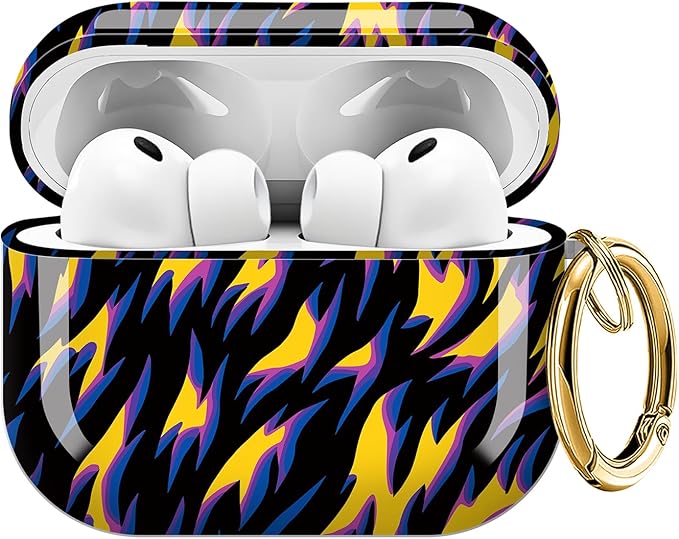 for AirPods Pro 3 Case, Compatible with AirPods Pro 3rd Generation Case (2025), Shockproof Protective Cover with Golden Carabine (Navy Lightning Leopard)