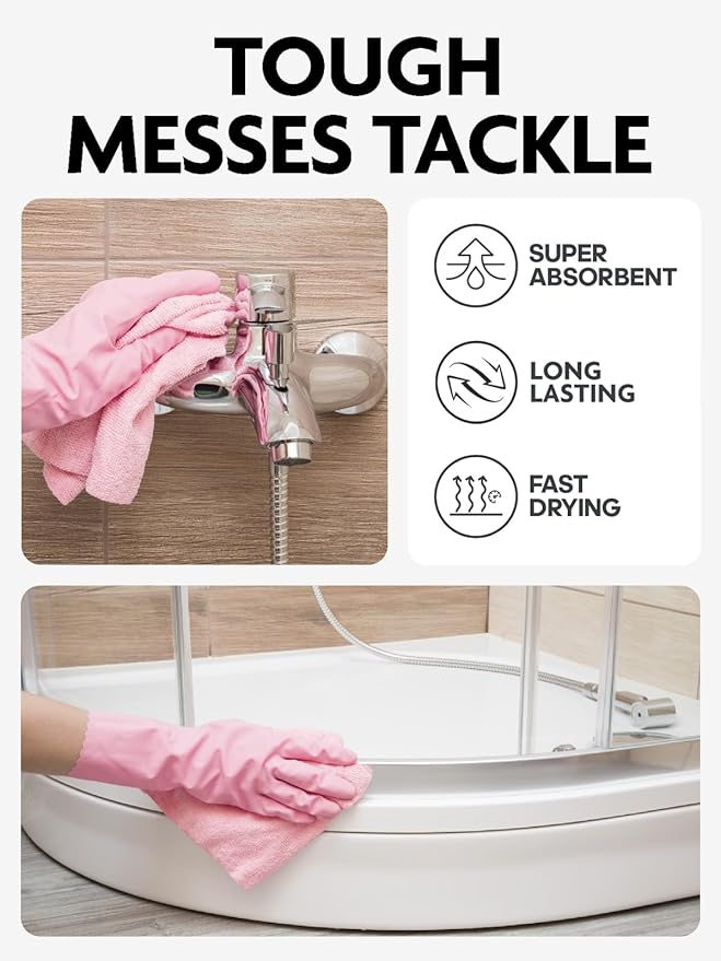 Fantasticlean Microfiber Cleaning Cloth Roll -90 Pack, Tear Away Microfiber Towels, 12" x 12", Reusable, Washable, Scratch Free, Ultra Absorbent Dishcloth for Car, Home Supplies, Pet, Kitchen (Pink)