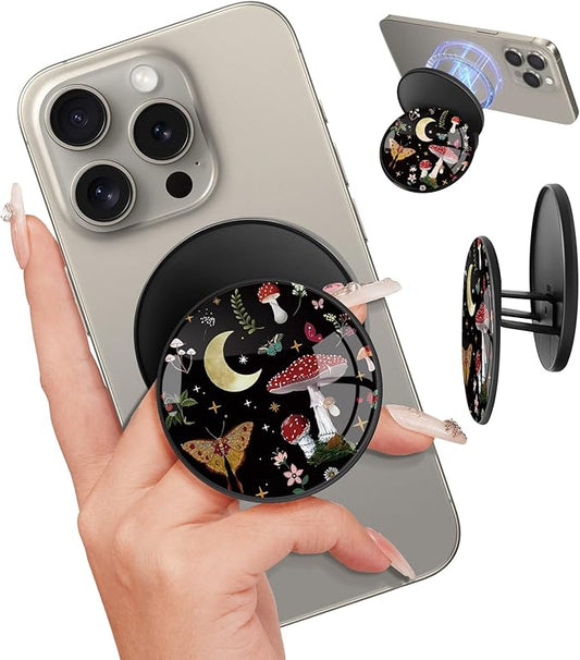 Kidcube Magnetic Phone Grip Compatible with Magsafe - Cell Phone Grip Stand Magnetic Ring Holder Finger Kickstand for iPhone 17 16 15 14 13 12 Series Magnet Removable Accessories Cute Mushroom Plant