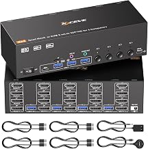 KVM Switch 4 Monitors 4 Computers HDMI + DisplayPort, KCEVE DP KVM Switcher with Audio Jack, 8K@30Hz/4k@144Hz for 4 PC Share 4 Display and 4 USB 3.0 Devices