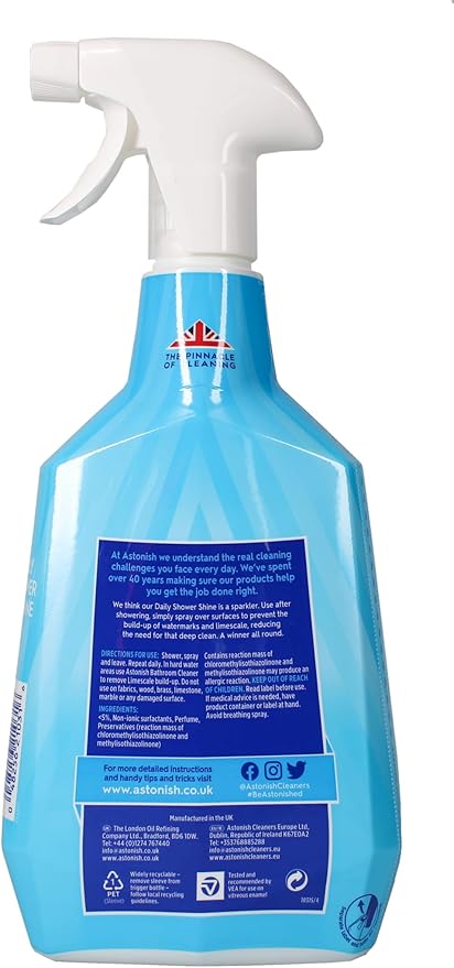 Astonish Daily Shower Shine White Lilies Cleaning Spray - No Scrub After Shower Spray Foam Prevents Watermarks & Limescale Buildup - Vegan Cruelty-Free Household Cleaning Products, 750ml Spray Bottle