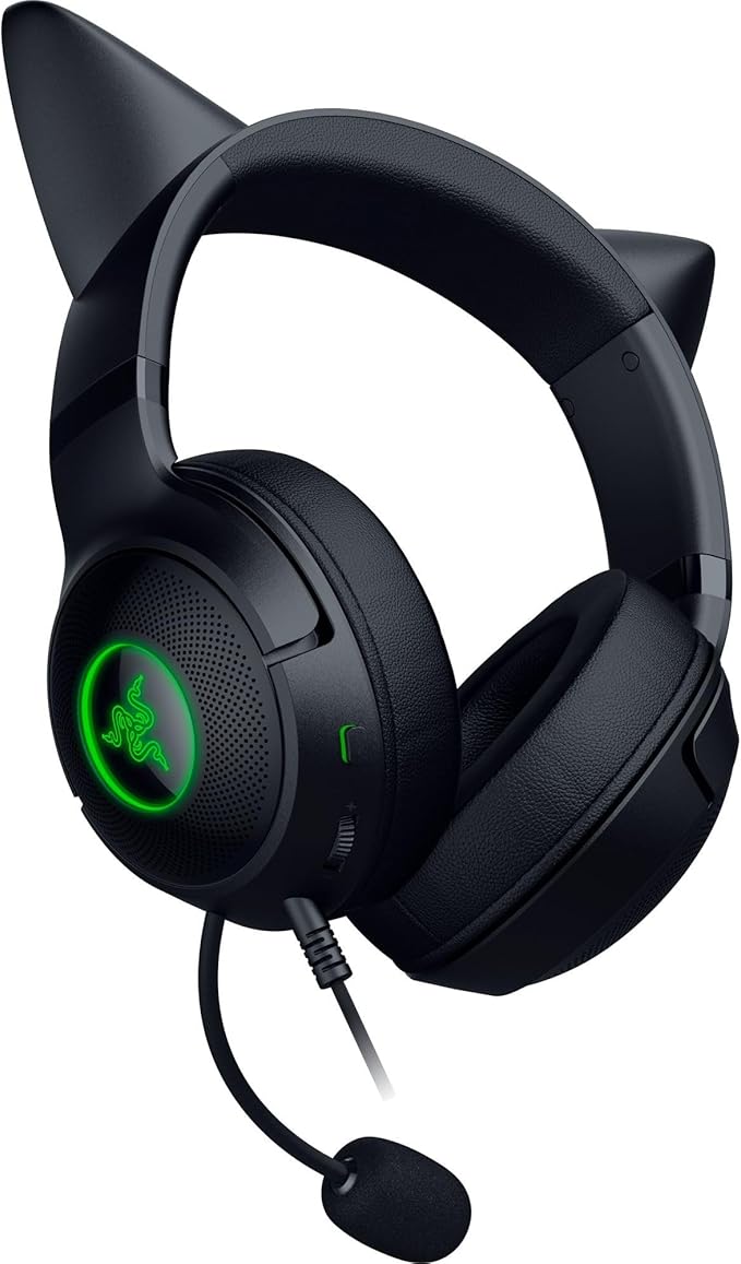Razer Kraken Kitty V2 USB Wired Headset: Chroma RGB Kitty Ears - Stream Reactive Lighting - HyperClear Cardioid Mic - 40 mm Drivers - 7.1 Surround Sound - Comfortable Ear Cushions - Black