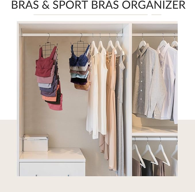 ZEDODIER 2 Pack Tank Top Hanger Space Saving, Bra Hangers for Closet Organizer, Hanging Bra Organizer Tank Tops Holder with 16 Hooks, Metal Closet Organizers and Storage Small Space Solutions, Black