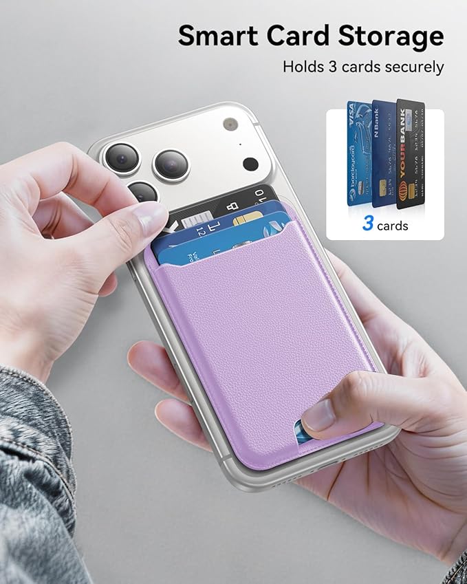 for MagSafe Wallet, 3 Cards Holder, Slim Magnetic Phone Wallet for iPhone 17/16/15/14/13/12 Pro Max Plus Air Series,RFID Blocking Vegan Leather,Purple
