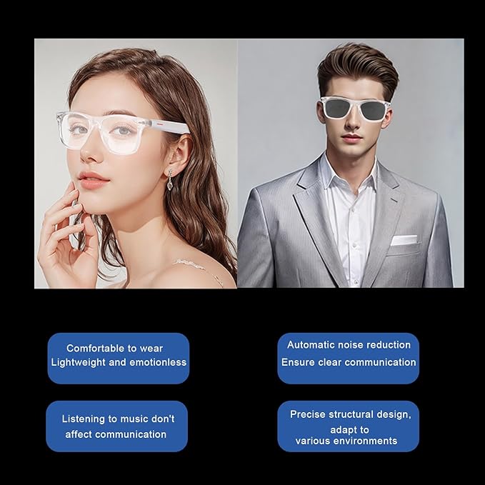 IVY TWS Smart Bluetooth Audio Glasses - Glesses Lens Kits (Blue Light Blocking & Sunglasses & Pink & Blue) for Office Outdoor Sports Drive - Smart Glasses for Men & Women - White Frame