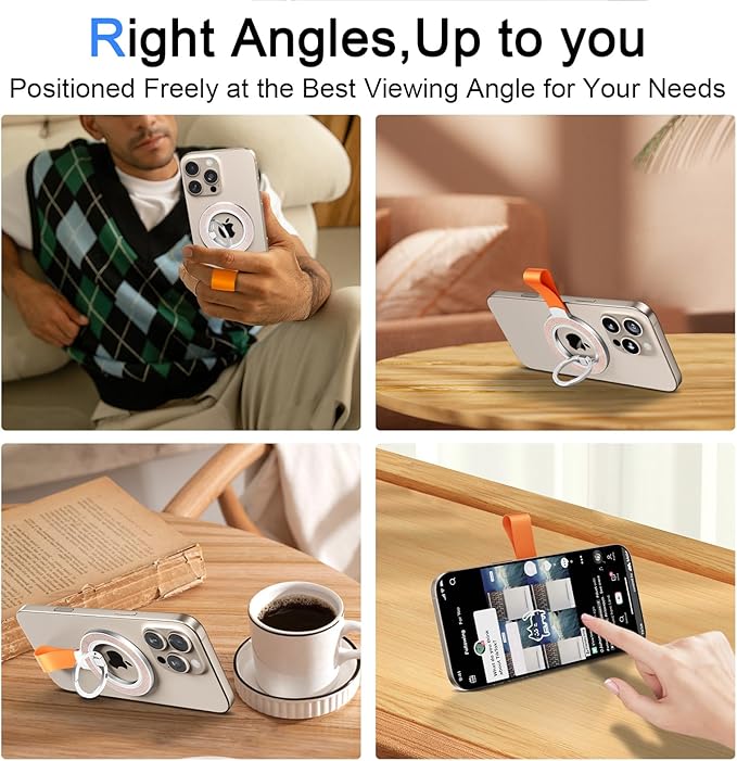 Magnetic Phone Ring Holder,Two-Sided Magnetic Cell Phone Grip Stand Ring Kickstand,360°Rotating Finger Stand Compatible for iPhone 16,15,14,13 12 Pro/Max/Plus,Samsung Galaxy,Android,Golden