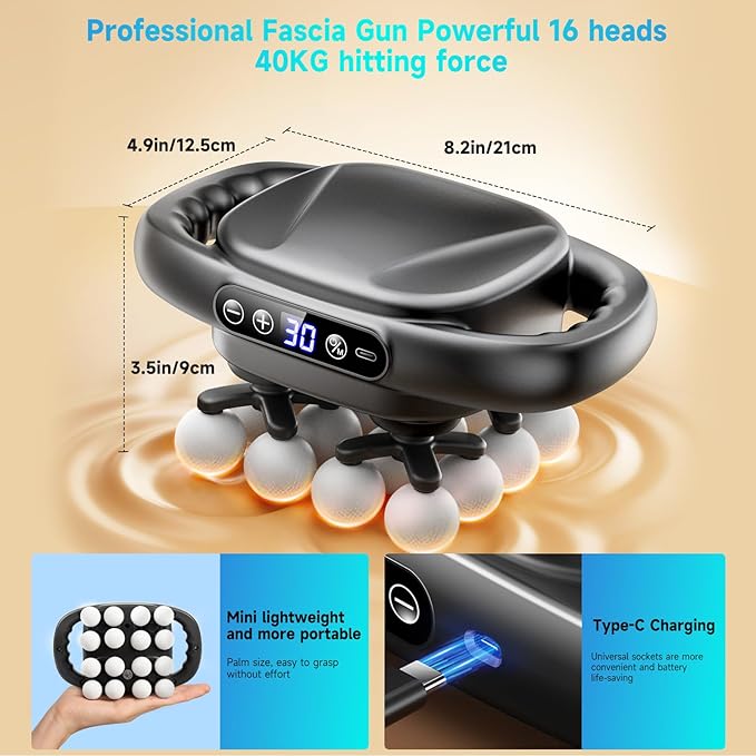 Upgraded 16-Head Mini Massage Gun, Electric Deep Tissue Massage, 3 Modes, 30 Levels Of Speed, Used To Relieve Pain In Neck, Back, And Leg Muscles, Lightweight And Portable, Suitable For Small Figures
