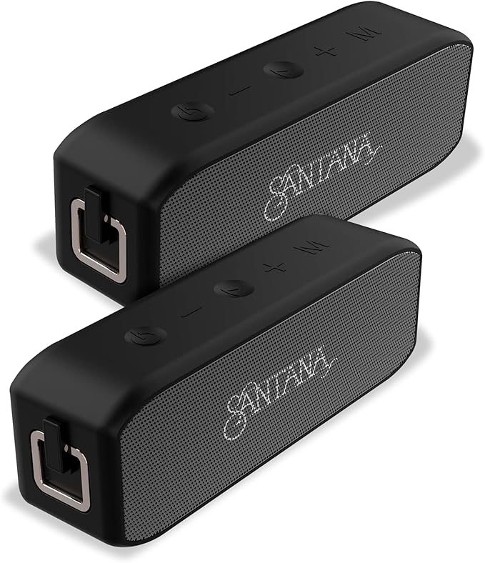 SANTANA BY CARLOS SANTANA Samba 40W High-Power Bluetooth Speaker with 48mm Drivers, Isolated Subwoofer, IP67 Waterproof, True Wireless Surround Sound, 20+ Hours Battery Life | Black | 2 Pack