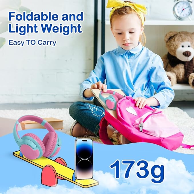 ZIHNIC Kids Bluetooth Headphones, 40Hrs Play time, Kids Wireless Headphones Over Ear with 85dB/94dB Volume Limited - Pink