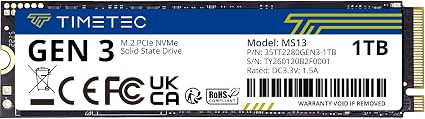 Timetec 1TB SSD NVMe PCIe Gen3x4 8Gb/s M.2 2280 3D NAND High Performance SLC Cache Read/Write Speed Up to 2,000/1,600 MB/s Internal Solid State Drive for PC Laptop and Desktop (1TB)