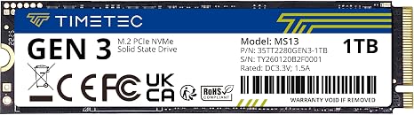 Timetec 1TB SSD NVMe PCIe Gen3x4 8Gb/s M.2 2280 3D NAND High Performance SLC Cache Read/Write Speed Up to 2,000/1,600 MB/s Internal Solid State Drive for PC Laptop and Desktop (1TB)