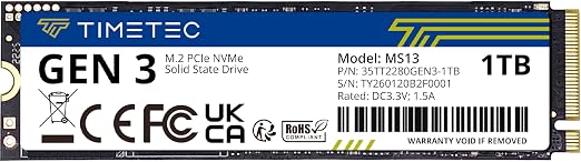 Timetec 1TB SSD NVMe PCIe Gen3x4 8Gb/s M.2 2280 3D NAND High Performance SLC Cache Read/Write Speed Up to 2,000/1,600 MB/s Internal Solid State Drive for PC Laptop and Desktop (1TB)