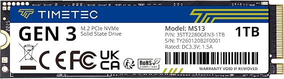 Timetec 1TB SSD NVMe PCIe Gen3x4 8Gb/s M.2 2280 3D NAND High Performance SLC Cache Read/Write Speed Up to 2,000/1,600 MB/s Internal Solid State Drive for PC Laptop and Desktop (1TB)