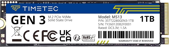 Timetec 1TB SSD NVMe PCIe Gen3x4 8Gb/s M.2 2280 3D NAND High Performance SLC Cache Read/Write Speed Up to 2,000/1,600 MB/s Internal Solid State Drive for PC Laptop and Desktop (1TB)