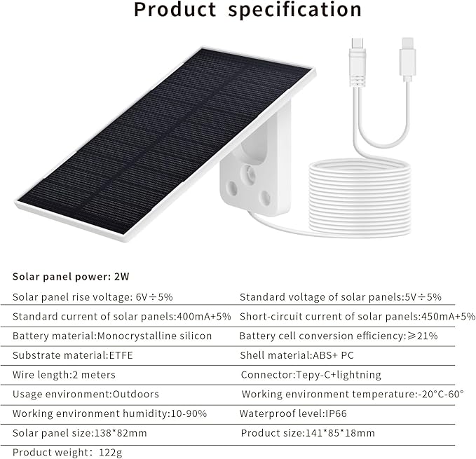 3W 5V Portable Waterproof Solar Panel with 6 FT Micro USB and Type-C Adjustable Bracket for Outdoor Ring Security Camera, Rechargeable Battery Powered Camera and Phone Charging and Hunting Camera