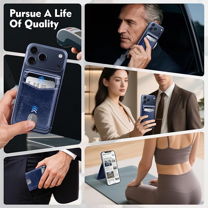 Compatible with Magsafe Case with Card Holder for Men Women Magnetic Ultra-Thin Wallet Bracket Adjustable Bracket for iPhone 17/16/15/14/13/12 Pro/Pro Max/PlusSeries,Blue
