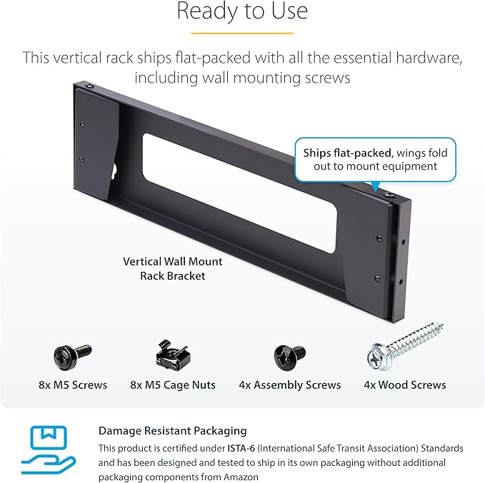 StarTech.com 1U Vertical Wall-Mount Bracket for 19Inch Rack Mountable Equipment, 121lb/55kg Capacity, for Patch Panels/Servers