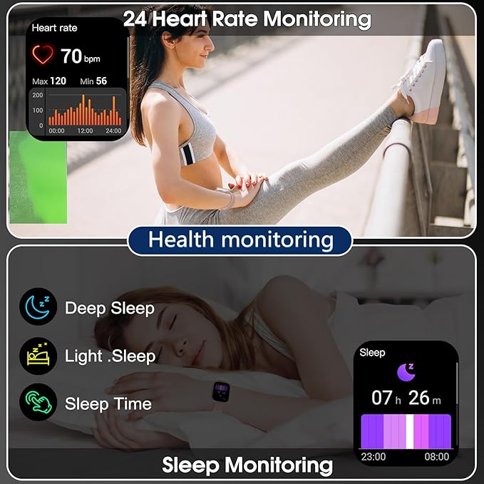 Smart Watch for Men Women(Answer/Make Calls), 1.95" HD Touch Screen Fitness Watch with Sleep Heart Rate Monitor, 110+ Sports Modes, IP68 Waterproof Activity Trackers Compatible Android iOS (Pink)