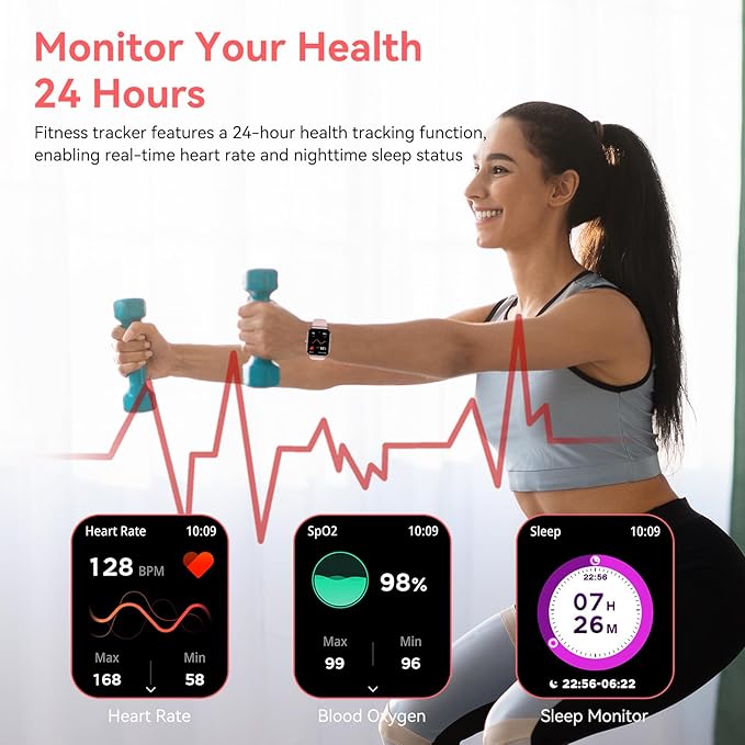 Smart Watch, 1.85" HD Fitness Tracker with Bluetooth Calls, 5 ATM Waterproof, 24/7 Heart Rate/Sleep Monitor, Pedometer, Calories, 130+ Sport Modes, Smartwatch for iOS Android (Pink)