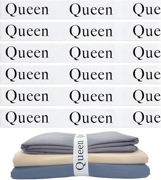 6 Pieces Bed Sheet Organizer Bands, Sheet Organizers and Storage Label Bands, Sheets Organizer for Closet, Sheet Label for Bedding, Sheet Keepers Linen Labels Bedding Bands (White, 6Pcs Queen)
