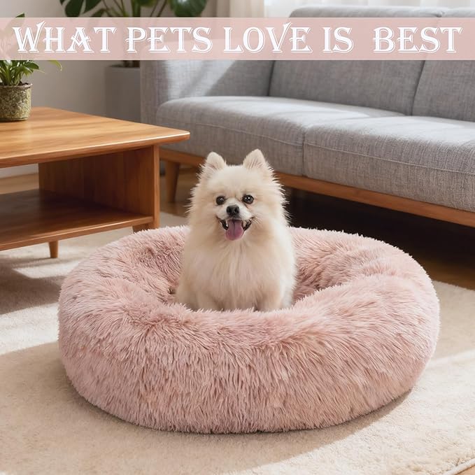 Calming Dog & Cat Bed for Extra Large Small Medium Sized Pet, Donut Washable Comfort Fluffy Warm Round Mat for Puppy Kitten, 8 Size Essentials Furniture Supplies Indoor
