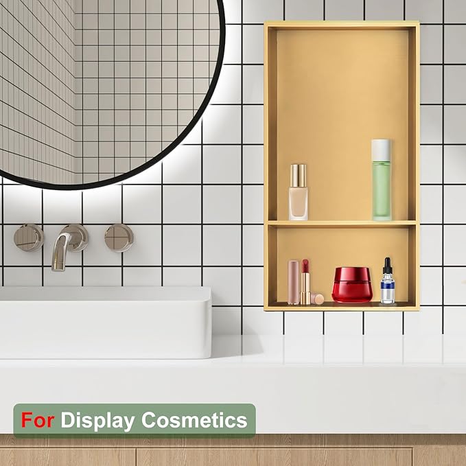 Shower Niche, Stainless Steel Elegant Bathroom Niche, No Tile Needed Recessed Shower Shelf Organizer for Storage