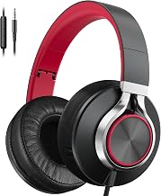 AILIHEN Wired Headphones with Microphone, Over-Ear Foldable Corded Head Phones with Volume Control 3.5mm Jack for Teens Adult Smartphones Chromebook (Red) - Image 1
