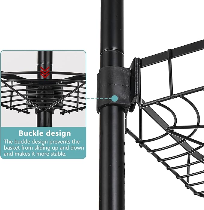 WPT Black Shower Caddy Corner Organizer for Bathroom, Stainless Steel Tension Pole Corner Shelf Shower Caddy Stand for Bathtub Shampoo Storage, 4 Tier Adjustable Shelves, 28.7 to 104.7 Inches