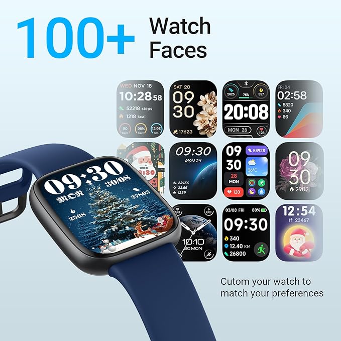 Fitpolo Smart Watch, 1.85" AMOLED Fitness Tracker with Bluetooth Call, Heart Rate/Sleep/SPO₂ Monitor, 100+ Sports Modes, 3ATM Waterproof Smartwatch for Android/iPhone/Samsung, Includes 2 Bands