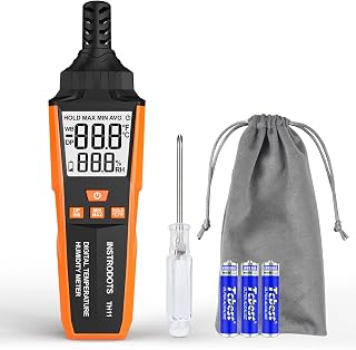Temperature Humidity Meter, High Precision Digital Hygrometer with Ambient, Dew Point, Wet Bulb Temperature for Indoor Outdoor, Thermometer with Min/Max, Data Hold, LCD Backlight, TH11