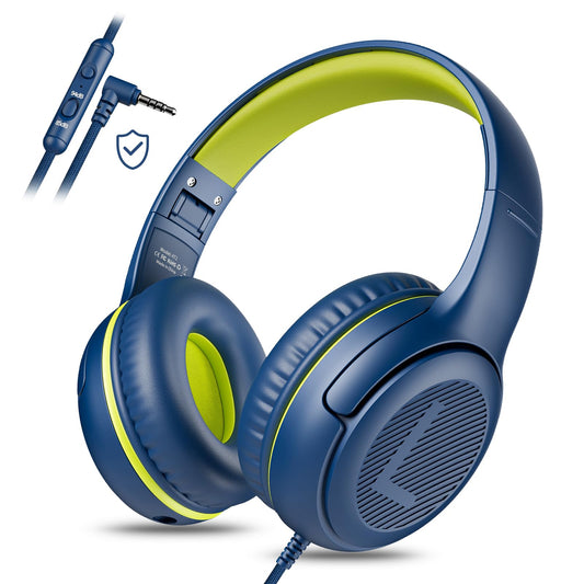 Kids Headphones for School Toddler Wired with Microphone Plug in Bulk Boys Headset Girls 3+ Year Old Blue Green shareport Phones Teen Volume Control Airplane Two People Childrens Babies