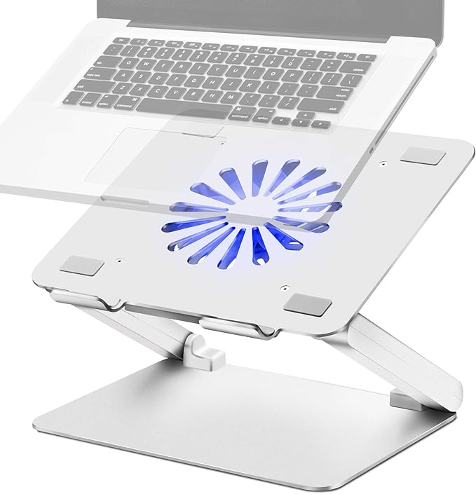 SOUNDANCE Laptop Cooling Pad – Silver, Adjustable Aluminum Stand with 140mm Fan, 4 USB 3.0 Hubs & Ergonomic Design for 10-17" Laptops